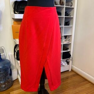 New York & Company Red Wrap-Front Pencil Skirt with Front Slit